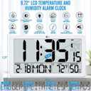 Digital Wall Clock with Backlight Temperature and Humidity Display, Large LCD Screen, Month Date Day
