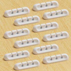 USB Cable Organizer Clips Cord Holder,12 Packs (3-Slots) White Self Adhesive Desk Cord Cable Management