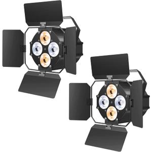 Stage Lights with Barn Doors, COB LED Par Lights Warm & Cool White Spotlights, Sound Activated DMX512 Par Can Light Uplights for Events Wedding Party Theater Church Studio Concert 2 Packs