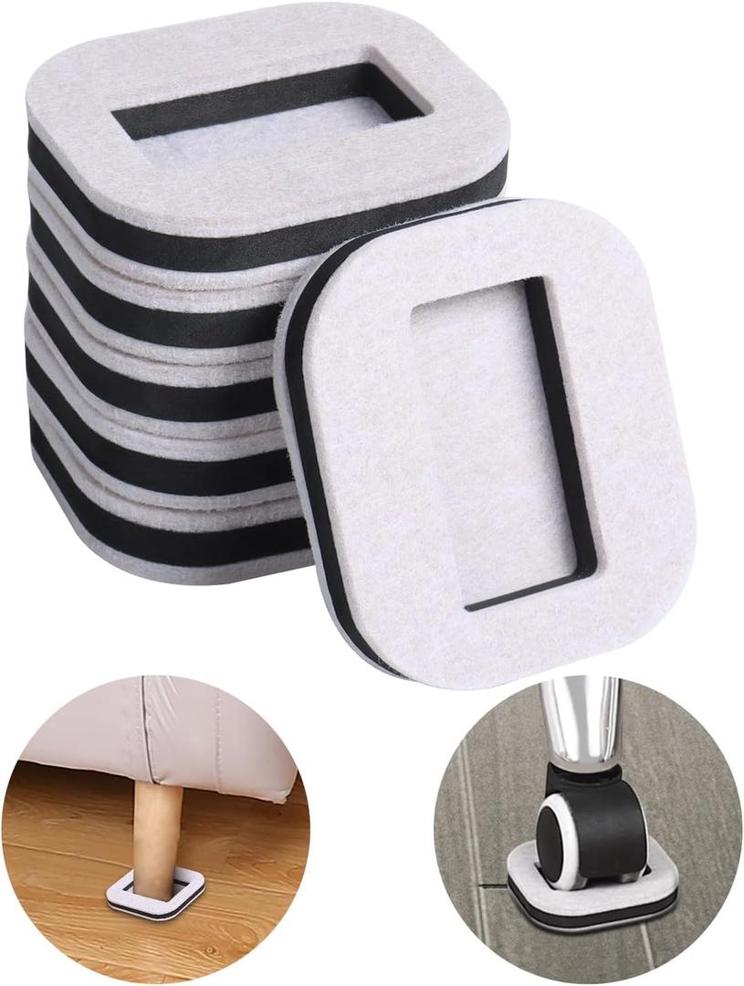 12 PCS Felt Furniture Coasters Caster Cups for Hardwood Floors, Felt Bottom Furniture Pads, Bed Office Chair Fridge Furniture Wheel Stopper to Prevent Sliding and Scratches (Beige, L: 2.6" * W:1.8")
