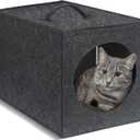 Cat Cave - 13 Inches Large House Hideout for Indoor Cats, Felt Bed With Pillow Inside, Cube Box, Cubby Covered Bed, Hut