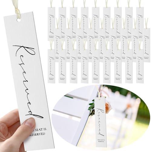 Maitys 36 Pcs Reserved Seating Tag with Ribbon Wedding Chair Tags Signs for Ceremony Reserved Seat Sign Hanging with Ribbon for Wedding Important Events Church Pews Ceremony Seating(White)