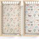 2 Pack Hot Air Balloon Plane Clouds Stars Pattern Baby Sheets for Crib, Unisex Hot Air Balloon Nursery Fitted Bed Sheet for Boys Girls Standard Crib and Toddler Mattress-28x52