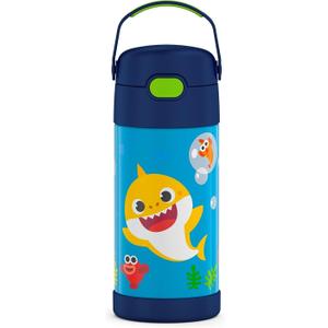 THERMOS FUNTAINER Water Bottle with Straw - 12 Ounce - Kids Stainless Steel Vacuum Insulated Water Bottle with Lid, Baby Shark