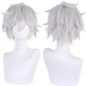 Anime Gray White Cosplay Wigs Role Costume Wig Short Curly Hair for Men Halloween Party Unisex Adult Anime Lovers