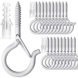 PlusRoc 12 Pack Ceiling Hooks for Hanging Plants, Planters, Outdoor String Lights, 2.2 Inch White Q-Hanger Cup Hook Screw in Ceiling Hooks Eye Hook, Wall Ceiling Fence Mount