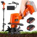 NEWTRY Cordless Electric Tiller Handheld & Extended Rod Dual Modes, 4'' Tilling Depth & Width, with 2x1500mAh Batteries for Small Scale Garden, Raised Beds