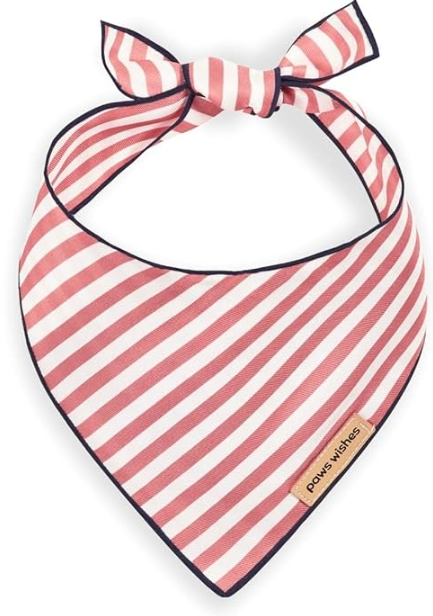 Paws Wishes Dog Bandana 1 Pack, Red Stripes, Pet Friendly Design, Hair and Water Resistant, Adjustable Dog Scarf for Medium Boy Girl Dog