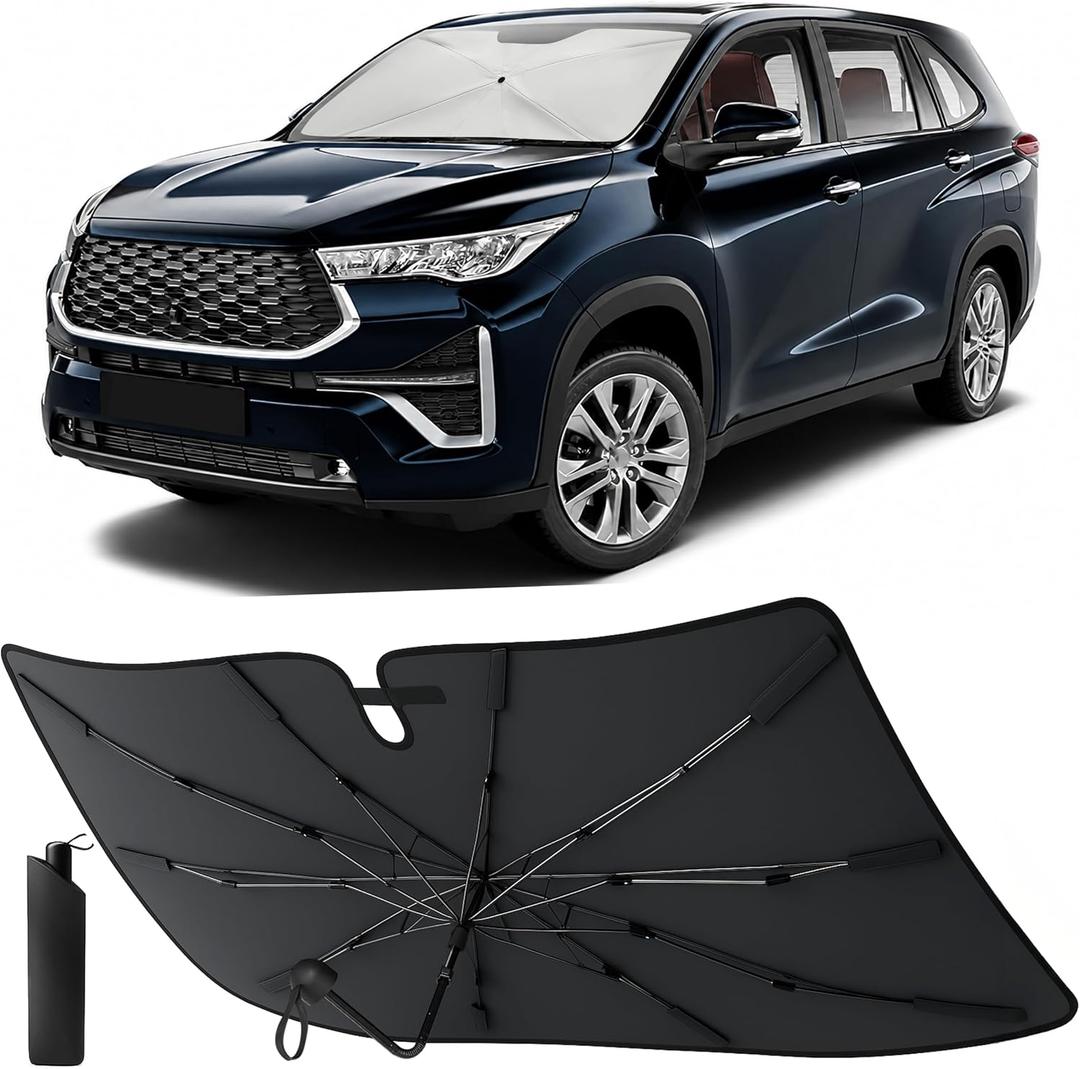 EcoNour Umbrella Windshields Sun Shade for SUV & MPV, Foldable Car Front Windshields UV Blocker Sunshade, Umbrella Shade Accessories with Storage Pouch Keeps Interior Cool, X-Large 61 x 35 Inch