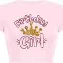 Birthday Shirt Women Birthday Girl Graphic Tee Funny Crop Top Glitter Short Sleeve Crewneck Outfit (Pink, L)