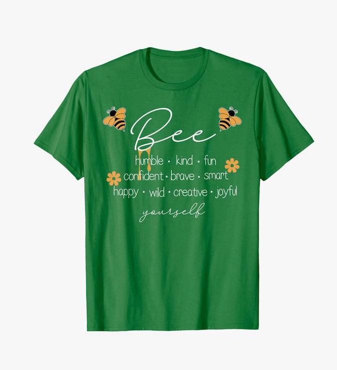 Women Cute Bee Graphic Tee Shirts Short Sleeve Inspirational Funny Letter Print Summer Loose Tee Tops (L)