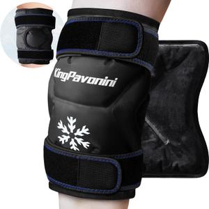 KingPavonini XXL Knee Ice Pack Wrap Around Entire Knee After Surgery, Large Reusable Gel Ice Pack for Injuries, Pain Relief, Swelling, Sports Injuries, 1 Pack (Black)