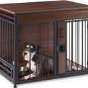 Amazon Basics Furniture Style Dog Crate, Sturdy Wooden Pet Kennel, End Table with Space for Pet, Two Bowls Included, 30" x 20.4" x 23.6", Walnut