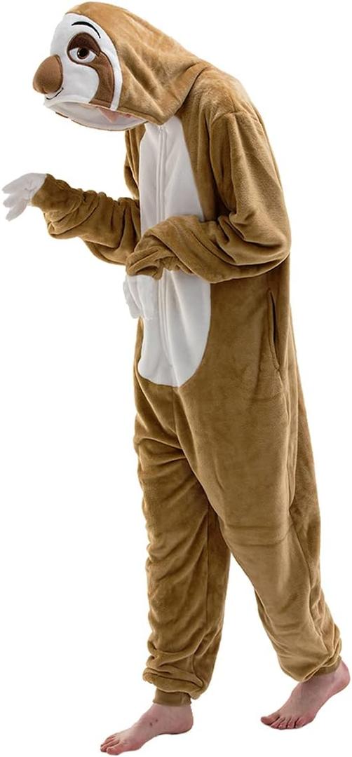 COSUSKET Snug Fit Unisex Adult Onesie Pajamas, Flannel Cosplay Animal One Piece Halloween Costume Sleepwear Homewear (Large, Sloth)