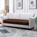 Loveseat Cushion Cover Leather-Look 1PC Stretch Love Seat Slipcover for Living Room Individual Couch Seat Protector, Pet-Friendly, Non-Slip, Easy Fit - Dark Brown