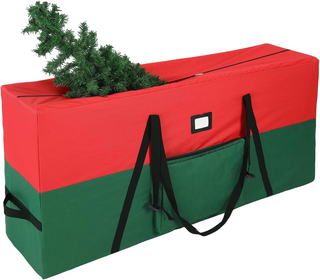 YAFF 9ft Christmas Tree Storage Bag, 600D Oxford Fabric Xmas Artificial Tree Storage Bags Wide Open and Dual Zippers Tree Storage Box Protects From Moisture and Dust, Tree Storage Bin, GreenRed