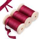 2 x Dark Red Velvet Ribbon 3/8" with Wooden Spool 15 Yd, Burgundy Velvet Ribbon for Christmas Tree, 3Rolls for Christmas Wreath Decoration Gift Wrapping &Bow Making