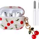 Compatible with AirPods Pro 3 Case, Cute Pretty Aesthetic AirPod Pro 3 Case Cover with Cherry Keychain, Premium TPU Protective Shockproof Case for Women Girl