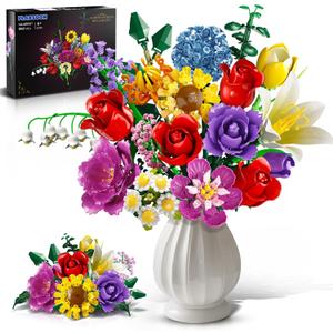 PLAXSOON Flower Bouquet Building Set, 18 Flowers Gift for Mothers Day Botanical Collection Building Block for Women Her Adults, Rose Toy Plant Home Decor 1065 PCS for Mom Wife Couple Boys Girls 8-12+