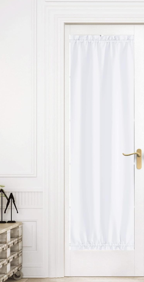 Thermal Insulated French Door Curtain Side Panels, Room Darkening Curtains Draperies 72 inches Long Front Door Shade for Glass, 1 Piece, 25" Wide, Pure White