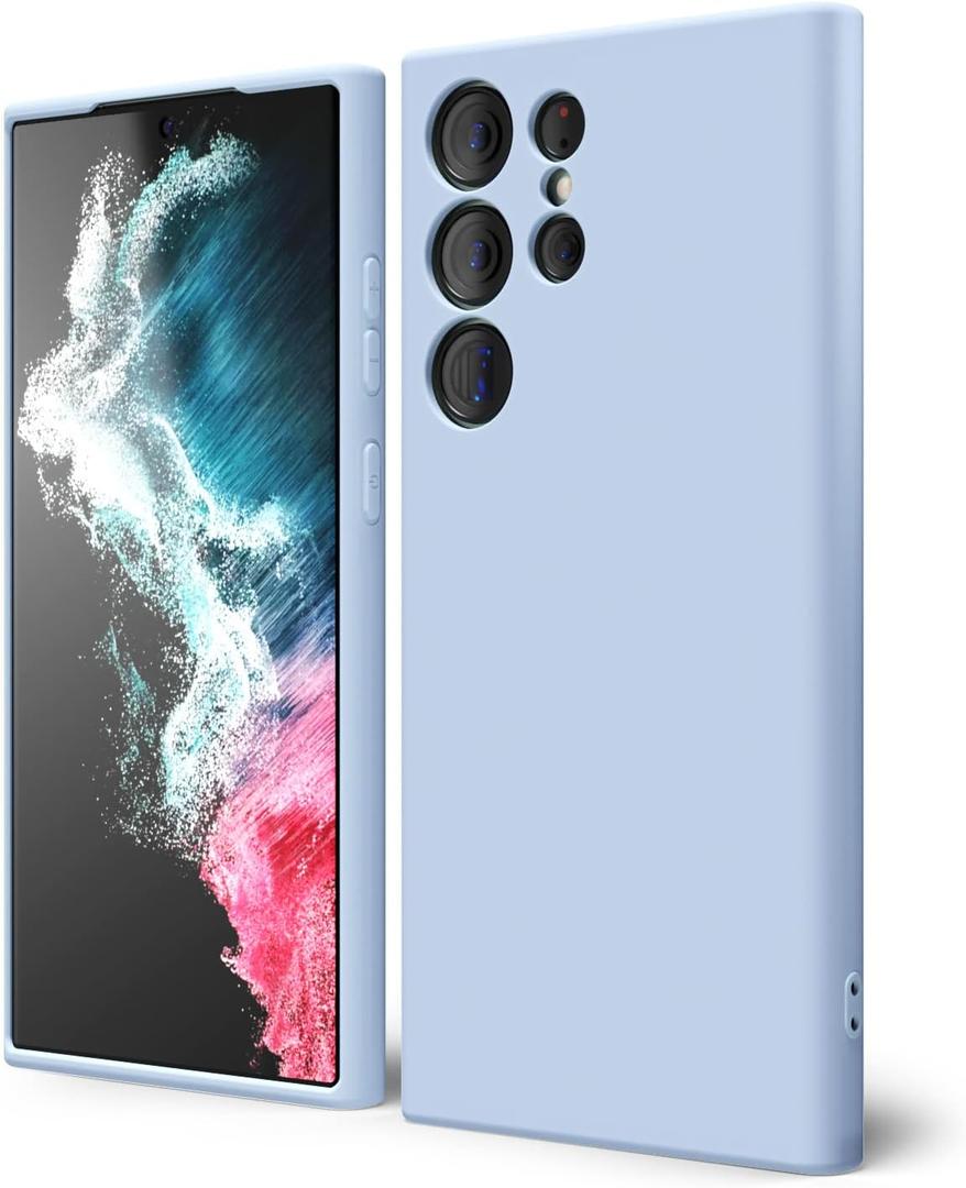 Oakxco for Samsung Galaxy S22 Ultra Phone Case Liquid Silicone, Cute Thin Slim Soft Rubber TPU Smooth Gel Cover for Women Girl Aesthetic, Matte Solid Protective & Shockproof, Aqua Sky Baby Light Blue