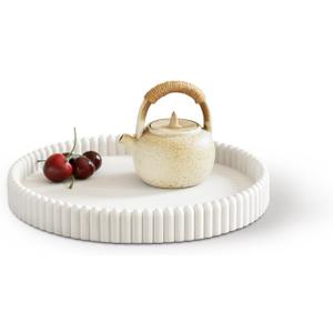 Coffee Table Tray, Home Decor Round Tray, Concrete White Coffee Table Decor Trays, Serving Decorative Trays for Dining Table (11")