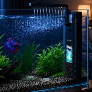 TARARIUM Small Aquarium Filter U-V for 10-30 Gallon Tank,118GPH Fish Tank Filters for Betta Fish Tank Green Clean Machine, Internal Pump Filter for Turtle Tank Saltwater Freshwater Crystal Clear | Adjustable flow rate