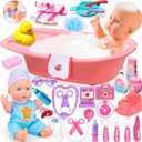 PROOU Baby Doll Care Toys, 30PCS Baby Dolls Bath Set & Doctor Kit, Pretend Play Baby Doll Set, Incl Bathtub, Bathrobe, ECG, Thermometer, Toddlers Toys Gifts for Age 3 4 5 6 Year Old Girls