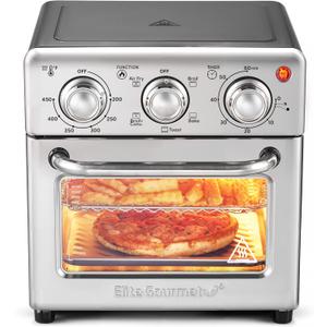 Elite Gourmet EAF0852SS 8.5Qt. Capacity Air Fryer Oven, Air Fry, Broil, Toast, Bake & Broil with Convection, Time and Temperature Controls, 800-Watts, Includes 25 Delicious Recipes, Stainless Steel
