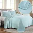 Superior Solitaire Cotton 2 Piece Bedspread Set, Home Bed Decor, Decorative Textured Bed Spread, 1 Pillow Sham, Airy Blanket, Matelasse Coverlet Bedding, All-Season Accent Blanket, Twin, Aqua