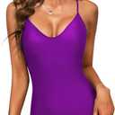 Ekouaer One Piece Swimsuits Women Bathing Suit V Neck Swimwear Tummy Control Monokini Cross Backless Swimming Suits (Small, A-purple)