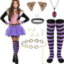 6 Pcs Halloween Costume Accessory Wolf Ears Necklace Choker Striped Sock Fake Teeth for Women Cosplay