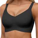 HORISUN Seamless Bras Full Coverage Wireless Push Up Bra for Women No Underwire Comfort V Neck Bralettes with Support (X-Large, Black)