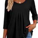 Zeagoo 3/4 Sleeve Tops for Women Crew Neck Blouses Pleated Casual Shirts Fall Work Clothes 2026 (Large, Black)
