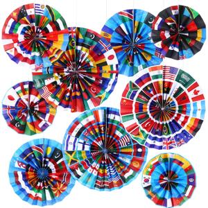 Outus 9 Pcs International World Flags Classroom Decorations Around The World Hanging Paper Fans Country Flags International Decor Party Banner Garland for Office Classroom Decor