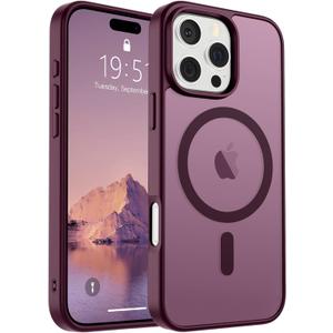 SUPFINE Magnetic for iPhone 16 Pro Max Case (Compatible with MagSafe) (Military Grade Drop Protection) Slim Translucent Matte Shockproof with Anti-Fingerprint Phone Case, Wine Red