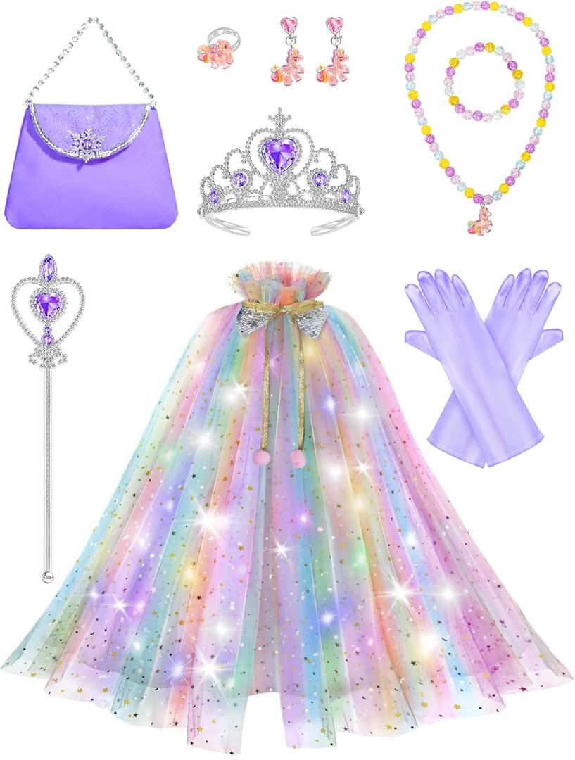 Light Up Princess Dress Up for Girls 3 4 5 6, Toddlers Dress Up Clothes, Princess Toy for Kids Birthday Gift (Purple)