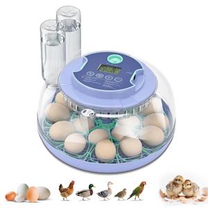 18 Egg Incubator for Hatching Chicks, Automatic Egg Turner Holds 18 Eggs, Smart Incubator 360 Clear Window with Temperature and Humidity Display Egg Candler for Small Poultry Ducks Quails Eggs