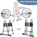 DEZEX A Frame Telescoping Ladders 16.5 FT Stainless Steel,Telescopic Ladder 330lbs Capacity Compact Ladder with Balance Bar and Movable Wheels,Multi-Purpose Collapsible Ladder for Indoor Outdoor Work