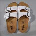 Womens Flat Sandals Cork Footbed Slides with 2 Straps | Adjustable Buckle Slip On Comfortable Casual Light Weight Summer Sandals Size 8.5