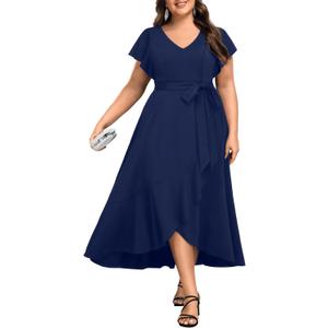 Talisea Women Navy Blue Plus Size Formal Dress High Low V Neck Maxi Wedding Guest Cocktail Party Long Dresses 2025 (20 Plus)