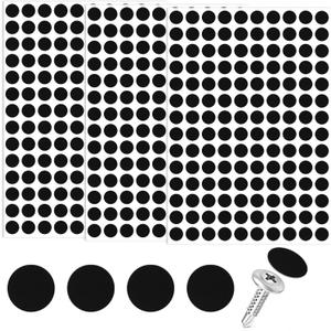 3 Sheet Screw Hole Cover Stickers, Self-Adhesive Non-Faded Screw Cover Caps, 12mm Dustproof PVC Sticky Decals for Various Furniture Cabinet- Black