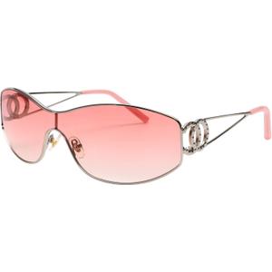 Y2k Sunglasses Womens Glasses Metal Shades Wire Frame Oval Sun Glasses for Women Trendy 2000s 90s shield Retro Eyewear (Gradient Pink)
