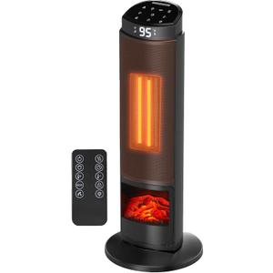 Space Heater for Indoor Use, 23" 1500W Portable Electric Heater with Remote, Small Room Heaters, Adjustable Thermostat & ECO Mode, 12H Timer, Safety Overheat & Tip-Over Protection, Black