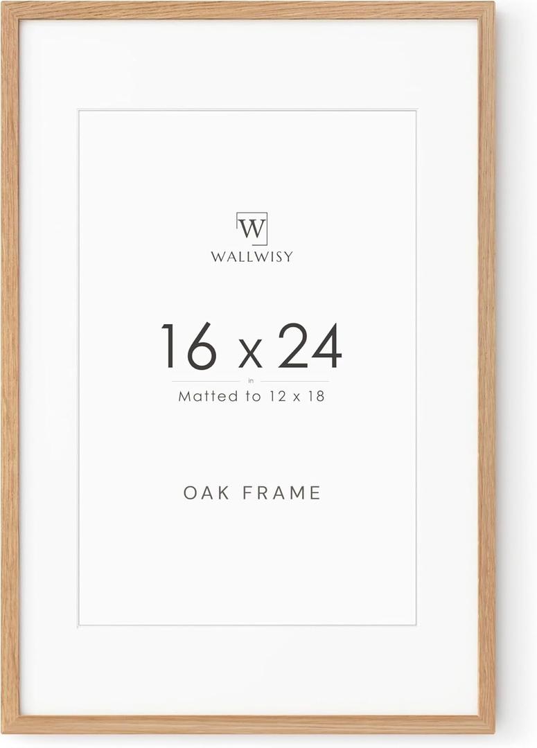 16x24 Frame, Solid Oak Wood 16x24 Poster Frame with Mat to 12x18, 24x16 Picture Frames for Wall, Natural Oak 16 x 24 Frame, Set of 1 16x24 Frame, Solid Oak Wood 16x24 Poster Frame with Mat to 12x18, 24x16 Picture Frames for Wall, Natural Oak 16 x 24 Frame, Set of 1