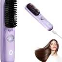 Cordless Hair Straightener Brush, Portable Straightener Brush for Travel with LED Temperature, Display Fast Heating Rechargeable Mini Hot Ionic Straightener Comb for Women (Purple)