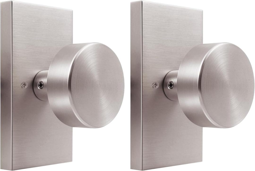 Brushed Nickel Dummy Door Knob Interior, Hall and Closet Dummy Door Knob Door Handles, 2 Pack