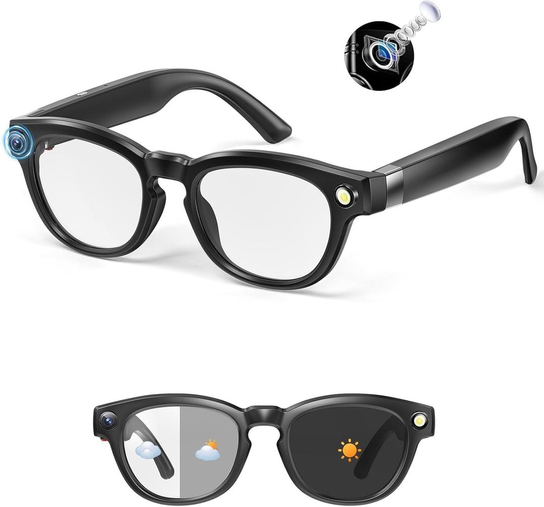 ROZEUS Al Smart Glasses with 4K HD Camera  Video Recording Glasses with Audio, Bluetooth Sunglasses with Camera forMen, RealTime Translation, HandsFree Music&Calls, Outdoor Sports Travel (Black)