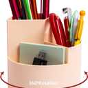Desk Pencil Pen Holder, 3 Slots 360-Degree Spinning Organizers, Desktop Storage Stationery Supplies, Cute Cup Pot for Office, School, Art Supply, Kids - Pink