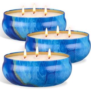 OFUN Large Citronella Candles Outdoor Decorative 55oz, Soy Wax Lemongrass Candle Set 3 Wick, Scented Jar Candle Bulk Up to 240hrs, 3 Pack Summer Camping Candles for Patio Garden Balcony